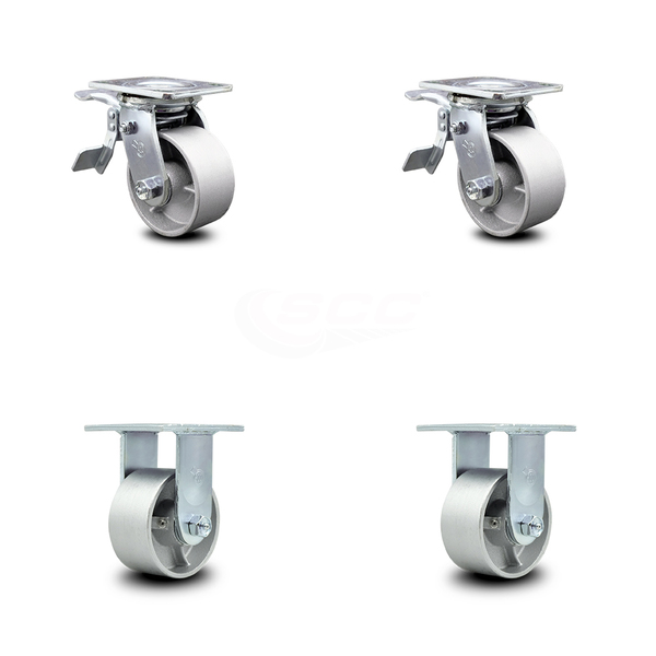 Service Caster 4 Inch Semi Steel Caster Set with Ball Bearings 2 Brakes 2 Rigid SCC-TTL30S420-SSB-2-R-2
